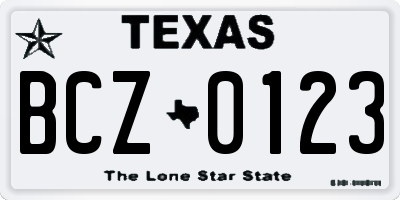 TX license plate BCZ0123