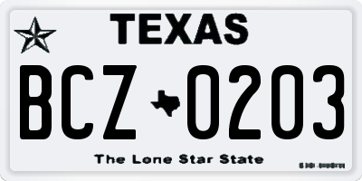 TX license plate BCZ0203