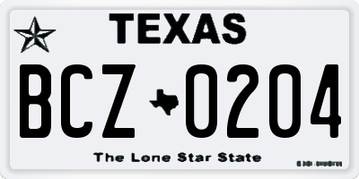 TX license plate BCZ0204