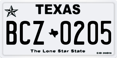 TX license plate BCZ0205