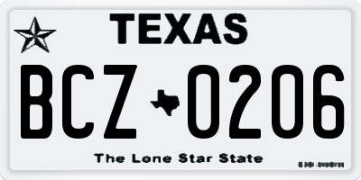 TX license plate BCZ0206