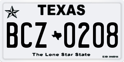 TX license plate BCZ0208