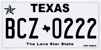 TX license plate BCZ0222