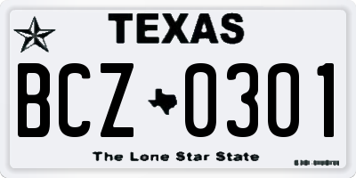 TX license plate BCZ0301