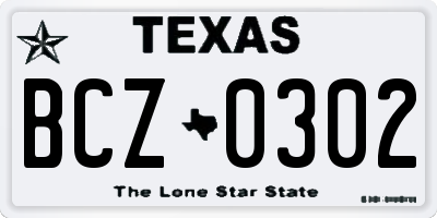 TX license plate BCZ0302