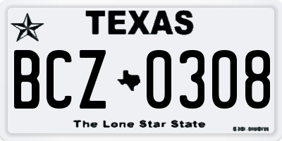 TX license plate BCZ0308