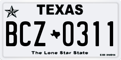 TX license plate BCZ0311