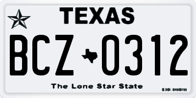 TX license plate BCZ0312