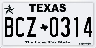 TX license plate BCZ0314