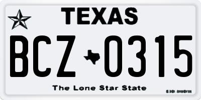 TX license plate BCZ0315