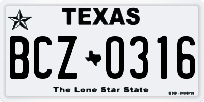 TX license plate BCZ0316