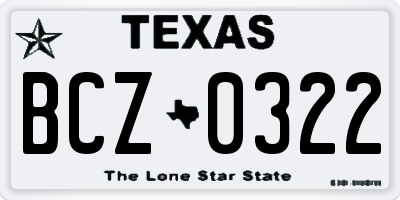 TX license plate BCZ0322