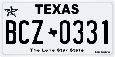 TX license plate BCZ0331