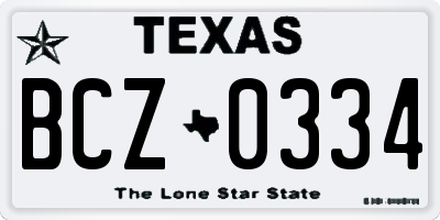 TX license plate BCZ0334