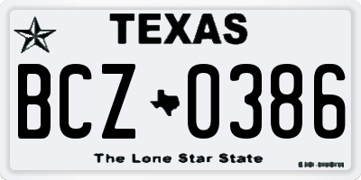 TX license plate BCZ0386