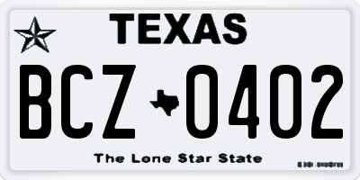 TX license plate BCZ0402