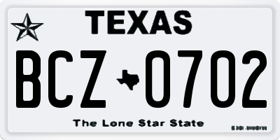 TX license plate BCZ0702