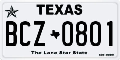 TX license plate BCZ0801