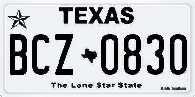 TX license plate BCZ0830