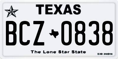 TX license plate BCZ0838