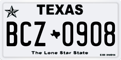 TX license plate BCZ0908