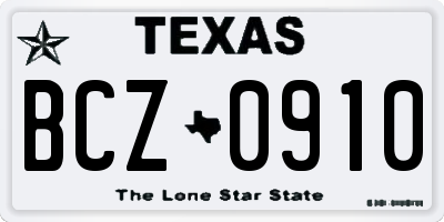TX license plate BCZ0910