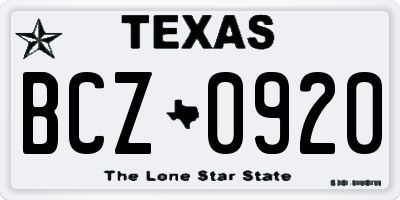 TX license plate BCZ0920