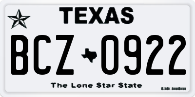 TX license plate BCZ0922