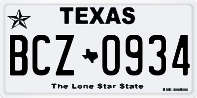 TX license plate BCZ0934