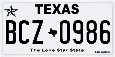 TX license plate BCZ0986