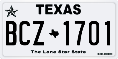 TX license plate BCZ1701