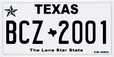 TX license plate BCZ2001