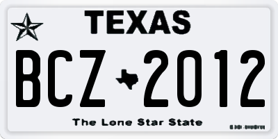 TX license plate BCZ2012