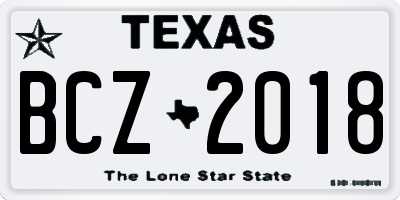 TX license plate BCZ2018