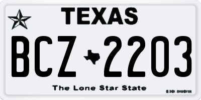 TX license plate BCZ2203