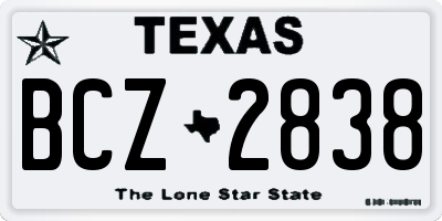 TX license plate BCZ2838