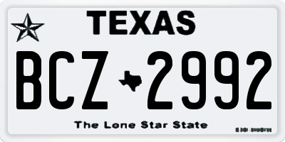 TX license plate BCZ2992