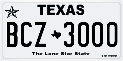 TX license plate BCZ3000