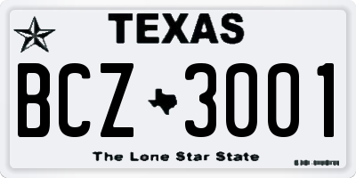 TX license plate BCZ3001