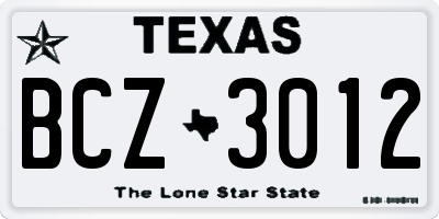 TX license plate BCZ3012