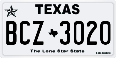 TX license plate BCZ3020