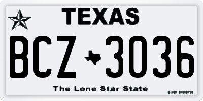 TX license plate BCZ3036