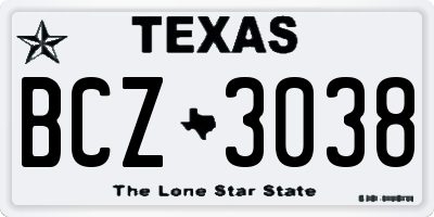 TX license plate BCZ3038