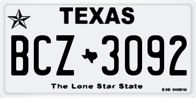 TX license plate BCZ3092