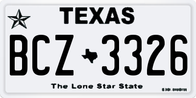 TX license plate BCZ3326