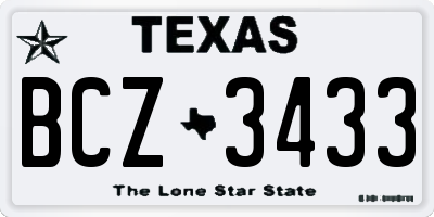 TX license plate BCZ3433