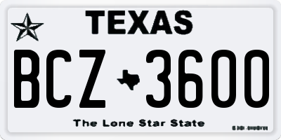 TX license plate BCZ3600