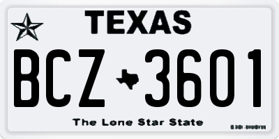 TX license plate BCZ3601