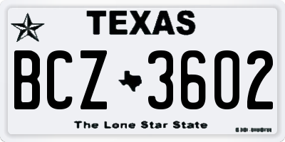TX license plate BCZ3602