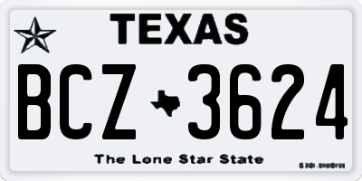 TX license plate BCZ3624